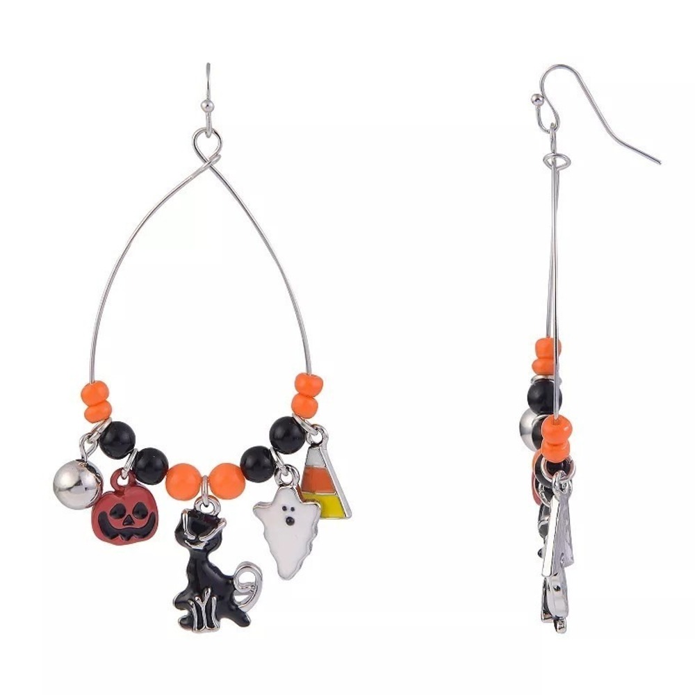 Halloween Beaded Charm Hoop Earrings Multicolor NWT